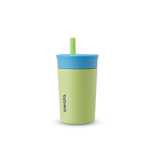 Owala Kids Insulation Stainless Steel Tumbler with Spill Resistant Flexible Straw, Easy to Clean, Kids Water Bottle, Great for Travel, Dishwasher Safe, 12 Oz, Blue and Light Green Turtley Awesome