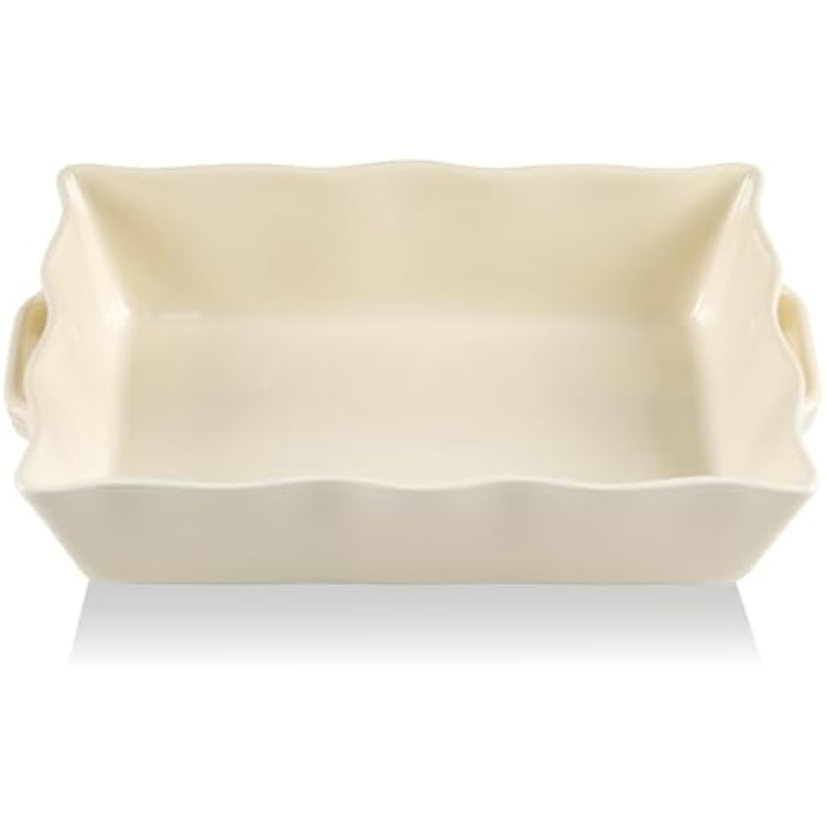 Sweejar Casserole Dishes for Oven, Ceramic 9x13 Baking Dish, Wave Edge Bakeware with Handles, Large Rectangular Lasagna Pan Deep for Roasting, Baking, Cooking, Banquet and Daily Use Beige