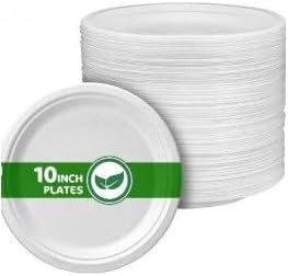 10 Inch Disposable Plates, White, 500 Count