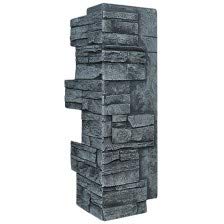 Faux Stone Wall Panel - Deep Stacked Stone Corner - Alpine Charcoal Color (24" H X 11" W X 1 1/4" D)