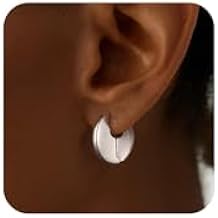 CHESKY Chunky Silver Plated Earrings for Women, Trendy Statement Hoops Earrings Simple Thick Dangle Earrings Silver Plated Dainty Geometric Drop Earrings Fashion Christmas Jewelry