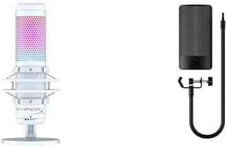 Bundle of HyperX QuadCast S RGB USB Condenser Microphone for PC, PS5, Mac, Anti-Vibration Shock Mount, 4 Polar Patterns, Pop Filter, Gain Control, White + HyperX Shield Microphone Pop Filter