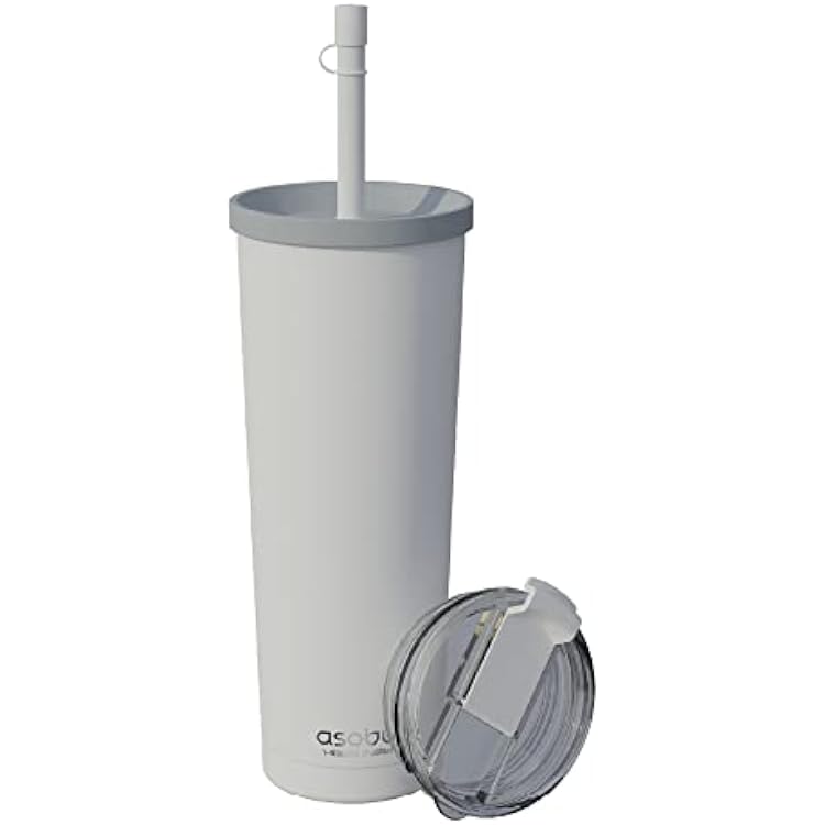 asobu Ocean Stainless Steel Tumbler with Flexible Straw Lid | Insulated Water Bottle for Ice Coffee, Cold Brew | Flip Open Lid for Hot Tea and Coffee | Reusable Travel Cup 27 Ounce White