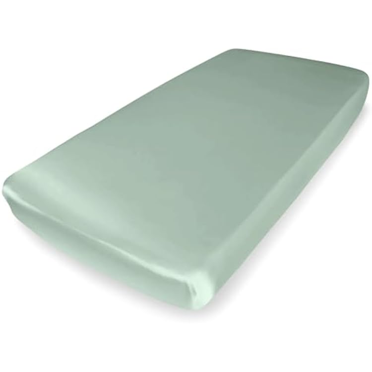 Mulberry Park Fitted Silk Crib Sheet - Grade 6A Pure 19 Momme Toddler Bedding - Gentle on Babys Delicate Skin, Helps with Bald Spot, Eczema, Dry Skin & Cradle Cap - 28 x 52  Goodnight Green