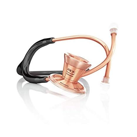 MDF Instruments, ProCardial Cardiology Stethoscope, Lightweight Titanium, Adult, Dual Head, Free-Parts-for-Life, Black Tube, Rosegold Chestpiece-Headset, MDF797TRG11