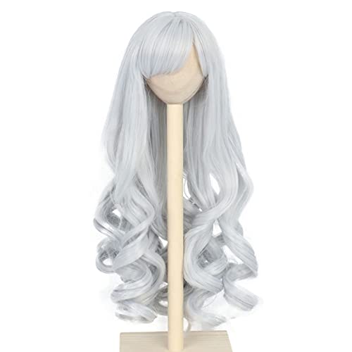 Missuhair 8-9Inch 13 BJD Long Silvery Grey Doll Wig - MSD, DOD, Pullip & Dollfie - Curly, Handmade Hair Replacement