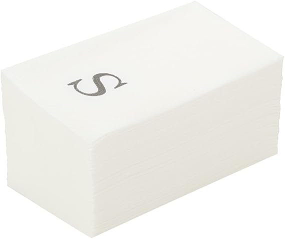Luxenap 15.8 X 7.9 Inch Linen-Feel Guest Towels, 50 Lettered Hand Towels - Silver Letter 'S', Sans Serif Font, White Paper Dinner Napkins, airlaid, For Restrooms And Tables - Restaurantware
