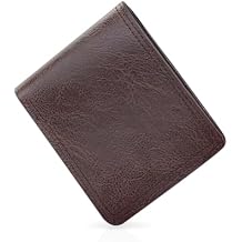 Wallet for Men, PU Leather Slim Wallet with Zipper Coin Pocket and Snap, Minimalist Mens Wallet with 5 Card Slots and ID Window (Dark Brown)