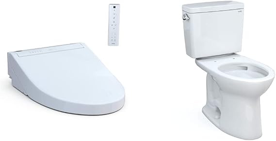 TOTO WASHLET C5 Electronic Bidet Toilet Seat (Cotton White) Bundle with TOTO Drake Two-Piece Elongated Toilet (Cotton White)