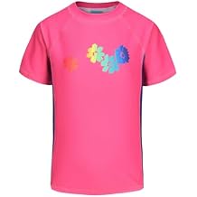 Girls Short Sleeve Swim Shirt for Kids Girls Rash Guard Swimsuits with UPF 50+ Sun Protection Swim Top 3-16 Years