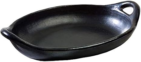 Authentic Chamba Oval Platter with Handles - Elegant, All-Natural Black Clay Roasting Pan for Baking, Roasting and Serving - Stovetop & Oven Safe Handmade in Colombia 10 Inches Long