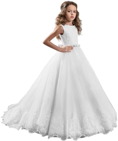Lace First Communion Dress Puffy Flower Girl Dresses Tulle Ball Gown Bowknot Pageant