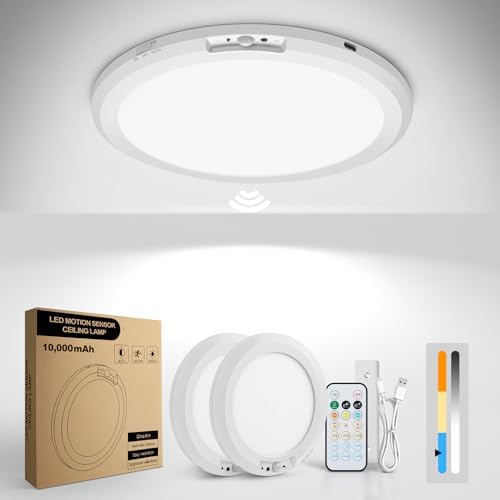 3  10,000mAh Rechargeable Ceiling Light with Remote, Wireless Waterproof Shower Lights 3000K4000K6000K, Battery Powered Light for Closet Battery Operated, Motion Sensor Lights No Wiring