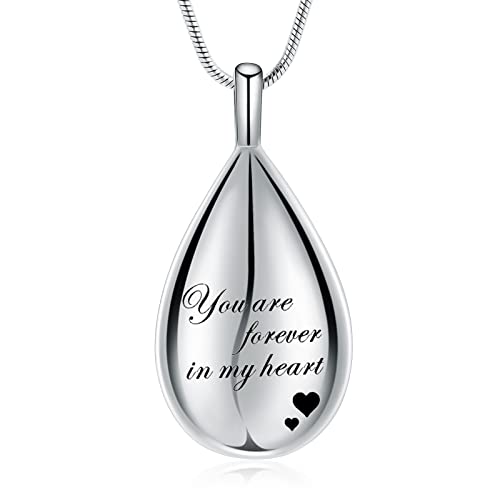 Urn Pendant Necklace Teardrop Cremation Jewelry for Ashes Memorial Keepsake for Women Jewelry Funeral Ashes Holder Collarbone Necklace You are forever in my heart
