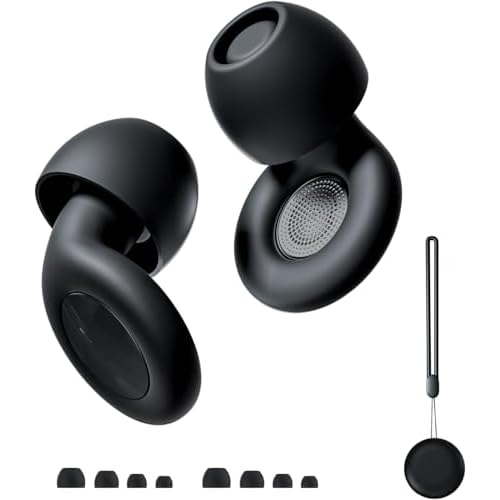 Ear Plugs for Sleeping Noise Cancelling, Perfect -30dB Reusable Silicone Earplugs for Noise Reduction, Hearing Protection Ear Plugs for Focus, Study, Work, Sleep 4 Size Eartips in XSSML-Black