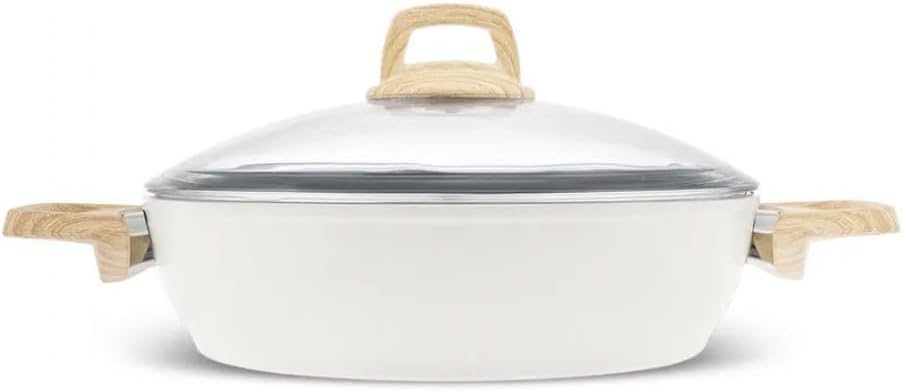 Karaca Swiss Crystal Casserole Dish with Lid - Non-Stick Pots - Large Casserole Pot 26 cm - PFAS-Free, Dishwasher Safe, Induction Hob Compatible Cookware - Cream, 2.9 Lt