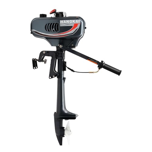 Outboard Motor, 2-Stroke Outboard Engine, 49CC 3.5HP Gasoline Boat Motor WHalf Water & Half Air Cooling System, Heavy Duty Manual Start Outboard Boat Motors for Fishing Boats, 4000-5000rMin