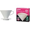 Hario V60 Ceramic Coffee Dripper Pour Over Cone Coffee Maker Size 02, White & V60 Paper Coffee Filters, Size 01, Natural, 40ct Boxed