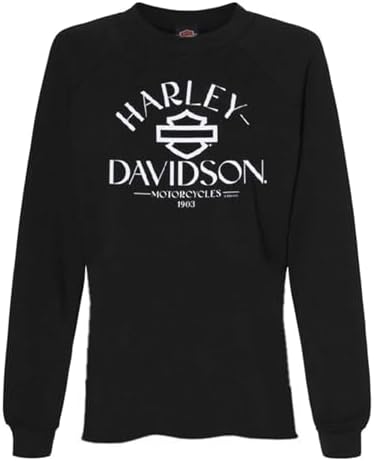 Harley-Davidson Womens Eclipsed Crew-Neck Fleece Pullover Sweatshirt, Black