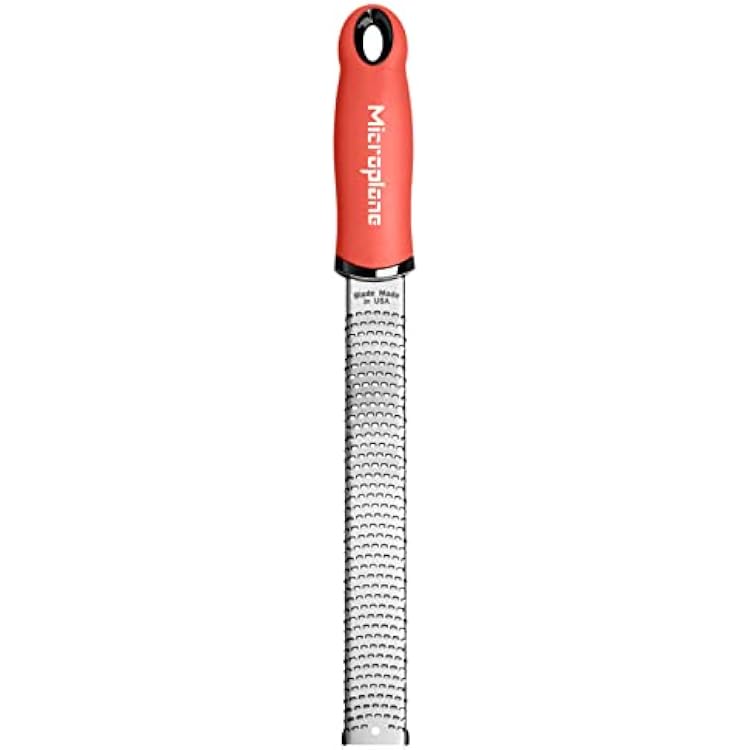 Microplane Zester Grater in Coral for Citrus Fruits, Hard Cheese, Ginger, Chocolate and Nutmeg with Fine Stainless Steel Blade - Made in USA