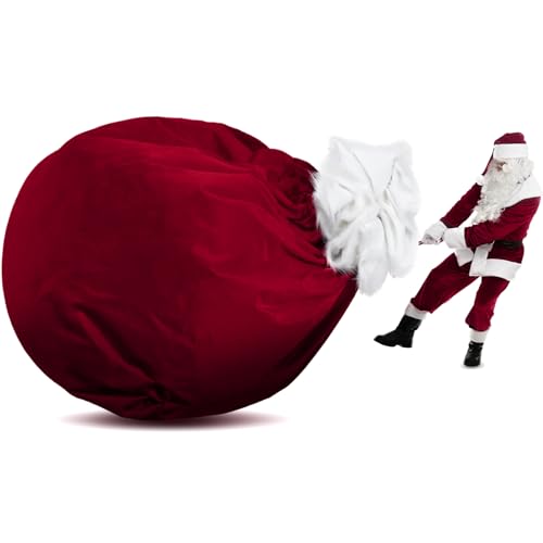 Shappy 70 x 58 in Extra Large Christmas Velvet Santa Giant Bags Gift Sack Jumbo Red Santas Gift Sack Reusable Christmas Bag with Drawstring for Holiday Wrapping Large Gifts Bike TV SupplyBurgundy