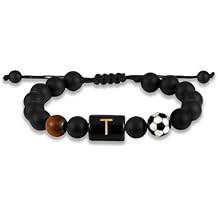 Easter Basket Stuffers-Soccer Gifts for Boys Men Kids Coach Players Initial with A-Z Letter Soccer Beaded Bracelets for Boys Lovers Accessories Stuff Adjustable 5.5''-10'' Jewelry Gifts
