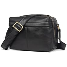 Augus Men's Leather Messenger Bag Shoulder Crossbody Backpack Bags Purse for Women Vintage Anti-Theft Waterproof Casual (Black)