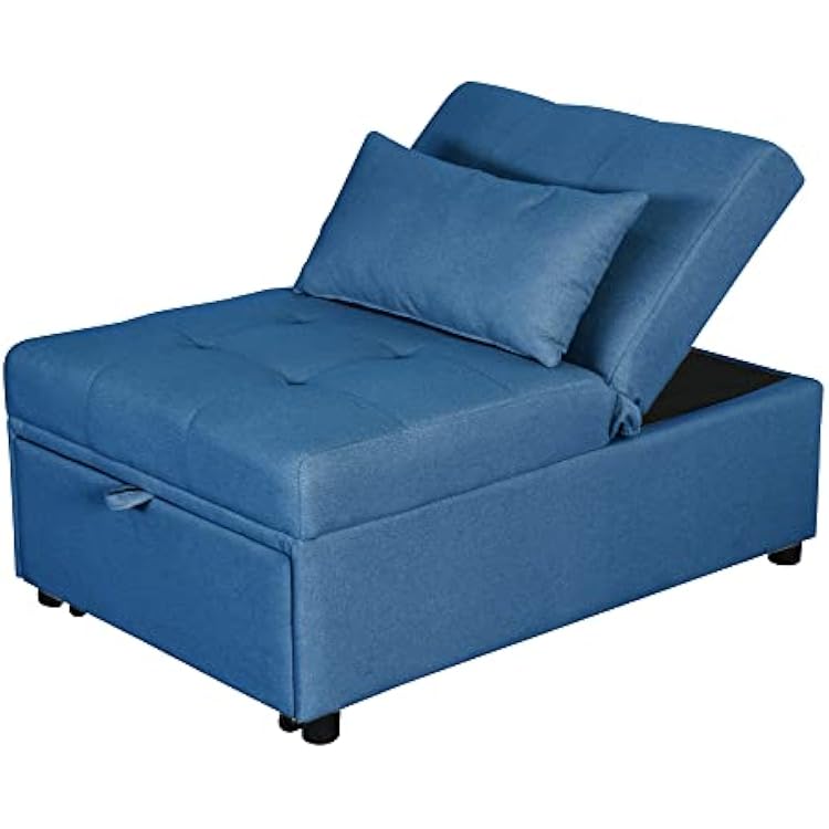 Sofa Bed, 4 in 1 Multi Function Folding Ottoman Sleeper Bed, Modern Convertible Chair Adjustable Backrest Sleeper Couch Bed for Living RoomSmall Apartment,Throw Pillow,4 Color Blue
