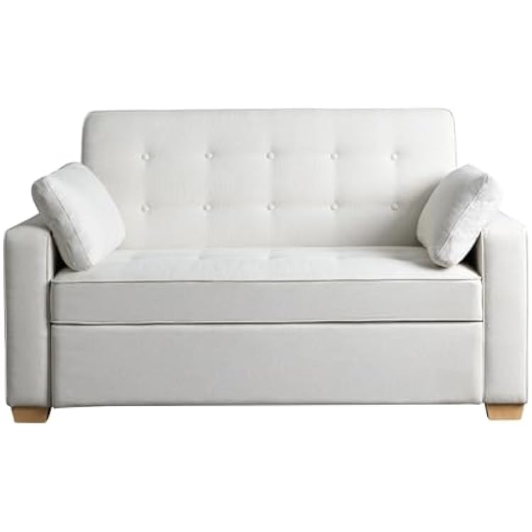 Serta Ainsley 66.5 Convertible Sleeper Loveseat, Full Size, Dreamcoil Comfort, Soft Woven Fabric, Oyster
