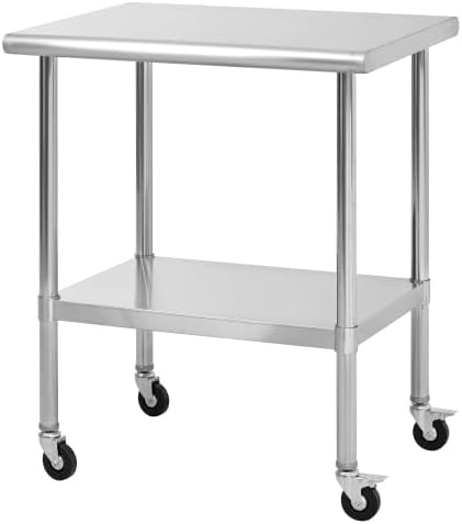 Stainless Steel Table with Wheels, Stainless Table for Prep & Work, 24x30x36 Inch Commercial NSF Metal Table for Restaurant Kitchen Hotel Garage (24x30x36 Inch)