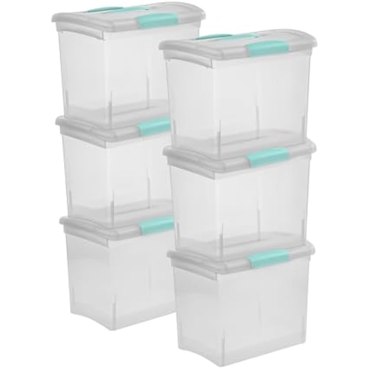 Sterilite Large Nesting ShowOffs, Stackable Small Storage Bin with Latching Lid and Handle, Plastic Container to Organize Office Files, Clear, 6-Pack