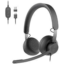 Logitech Zone 750 Wired On-Ear Headset with Advanced Noise-canceling Microphone, Simple USB-C and Included USB-A Adapter, Plug-and-Play Compatibility for All Devices