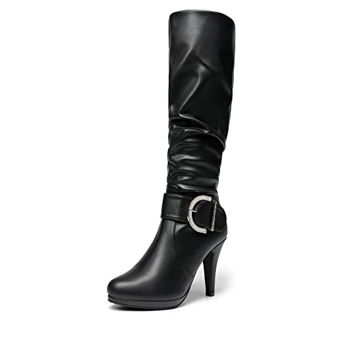 DREAM PAIRS Womens Knee-High Stiletto Boots, Black, Fashion & Classic Dress Boots