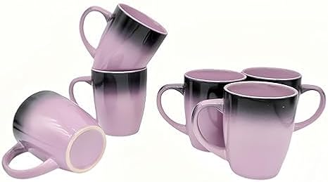 Coffee Cup Set 6-12oz Large Handle Ceramic Cup, Matte Black Coffee Cup, Suitable for Coffee, Soup, Tea, Milk, Latte, Hot Cocoa, Women, Men,Mug Sets. (Pink Purple)