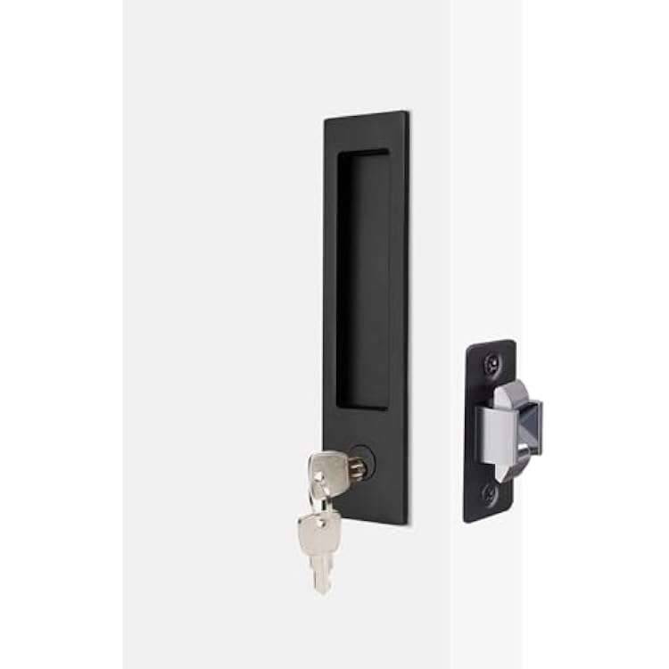 Dontay Pocket Door Handle, Modern Rectangular Keyed Entry Function, BedBath Pull Latch, Recessed Sliding Door Hardware for 1 38 to 2 316 Thickness Keyed Entry Lock, Matte Black, 2 Pack