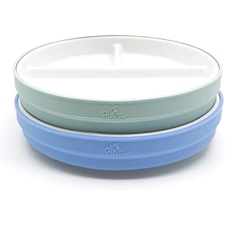 Elk and Friends Kids 6.7 Porcelain Divided Plates with Silicone Sleeves | Suitable for BabiesKidsToddlers | Microwave & Dishwasher Safe | Non Slip | Snack Dishes