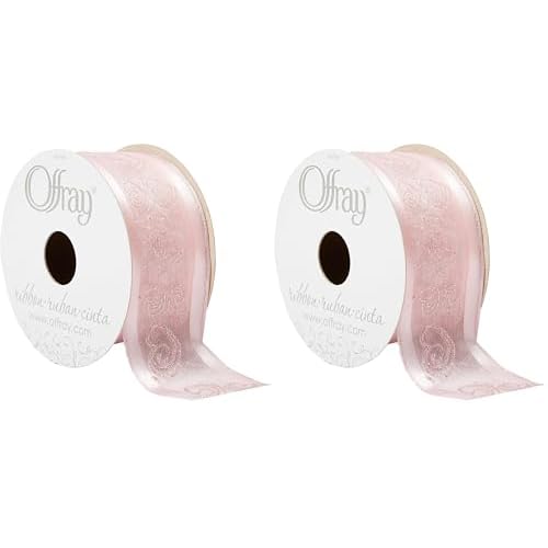 Berwick Offray 148332 1.5 Wide Sheer Edge Satin Craft and Decorative Ribbon, 9-Foot Spool, Pink Swirl Hearts Pack of 2