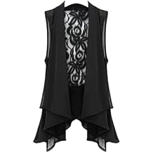 GK-O Women Chiffon Lace Floral Vest Sleeveless Loose Waistcoat Cardigan
