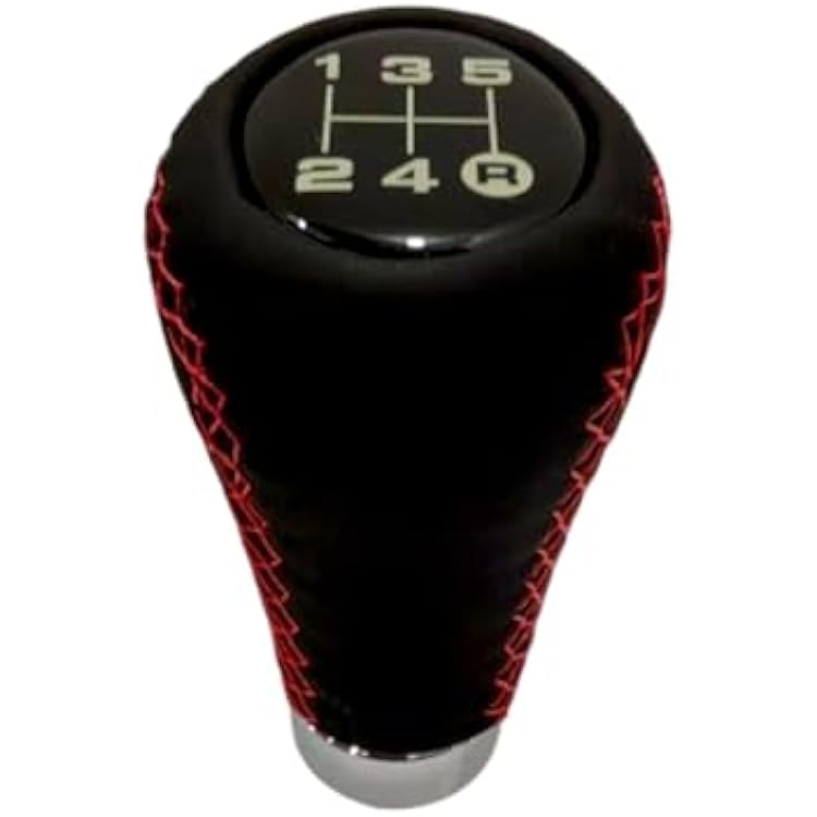 VBT Universal 5-Speed Leather Shift Knob with Boot Cover in Red - Fits Most Manual Transmission Cars 3.63 L x 1.86 W x 1.12 H