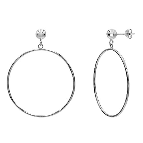 Sterling Silver Polished Open Round Drop Hoop Earrings 5mm Bead Post Dangle Earrings for Women