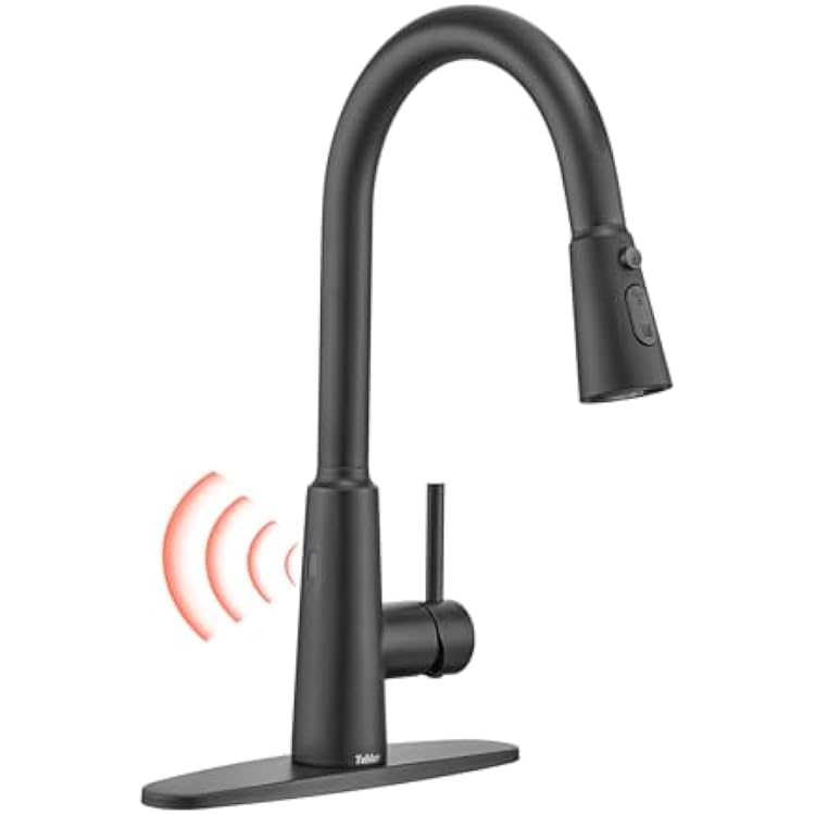 Tohlar Black Touchless Smart Kitchen Faucet with Pull Out Sprayer, Single Handle Motion Sensor High Arc Bar Faucets for Farmhouse Camper Rv Sink, Matte Black