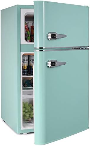 Northair 2-Door Mini Refrigerator with Freezer Compact Fridge with Removable Basket and Shelves 3.2 Cu Ft Green