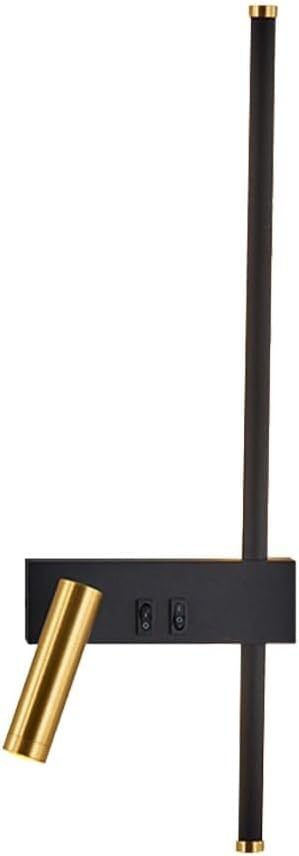 Black Long Tube Wall Sconce, Linear Metal Wall Lamp with 350 Rotatable Spotlight, Independent Double Switch Wall Light, Indoor Wall Mounted Light for Bedroom Bedside Living Room(A)