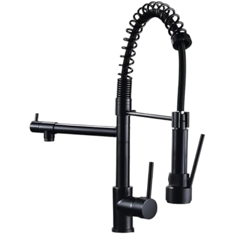 Commercial Kitchen Faucet with Pull Out Sprayer,Black Kitchen Sink Faucet with Pot Filler,Dual Spout Spring Stainless Steel Kitchen Faucets Pull-Out Kitchen Faucet for RV, Farmhouse, Camper