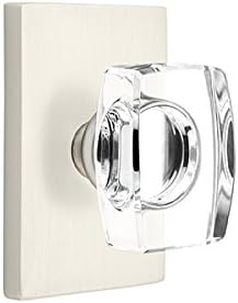 Emtek Passage Set, Modern Rectangle Rosette, Modern Windsor Crystal Knob (Satin Nickel)