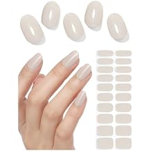 Semi Cured Gel Nail Strips, 20pcs Light Kahki Gel Nail Stickers UV for Home Nails DIY