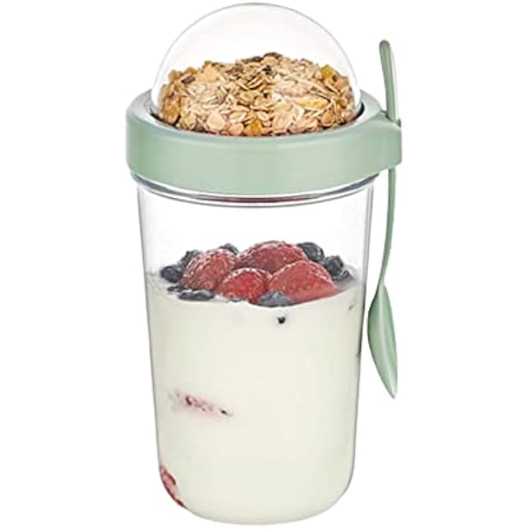 Hakan 15 oz Glass Muesli Container, Cereal Container Storage, Reusable Snack Cup with Lid, Cereal On the Go Cup, Meal Prep Container, Container with Lid for Yogurt, Snack, Fruit, Custard