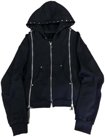 Y2k Gothic Baggy Zip Up Hoodie Men Women Emo Grunge Graphic 2000s Hoodies Oversized Rapper Streetwear Sweatshirt