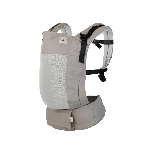 Baby Tula Breathable Mesh Panel Free-to-Grow Baby Carrier - Adjustable, Comfortable, Newborn to Toddler Carrier - Ergonomic Fit for 7lbs to 45lbs - Back & Front Carry Options - Overcast Gray