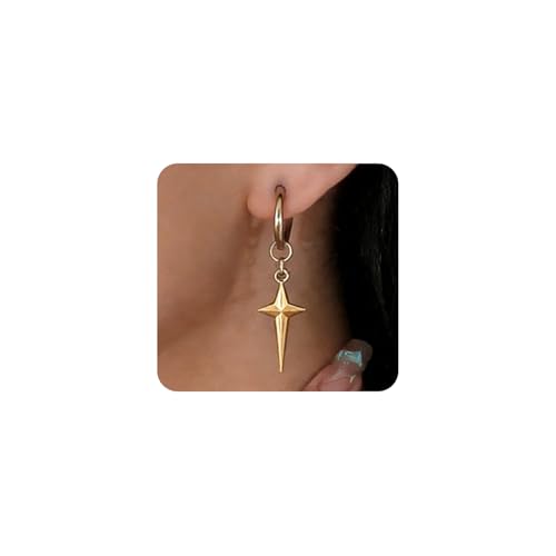 Gothic Grunge Star Hoop Dangle Earrings for Women,Cool Celestial Spike Huggie Earrings Y2k Statement Earring,Minimalist Halloween Christmas Gifts